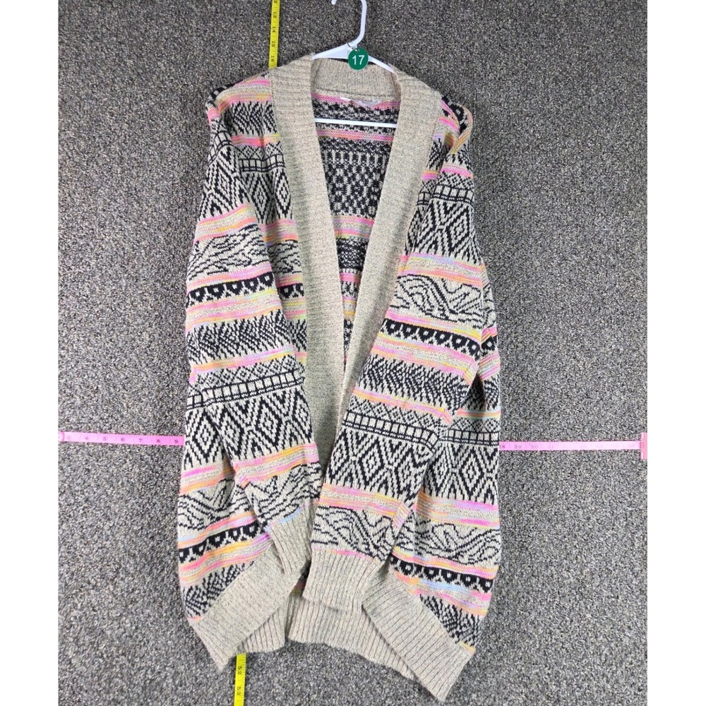 No Boundaries Cardigan Women XXXL 21 Oatmeal Pink Geometric Fair Isle Open Front